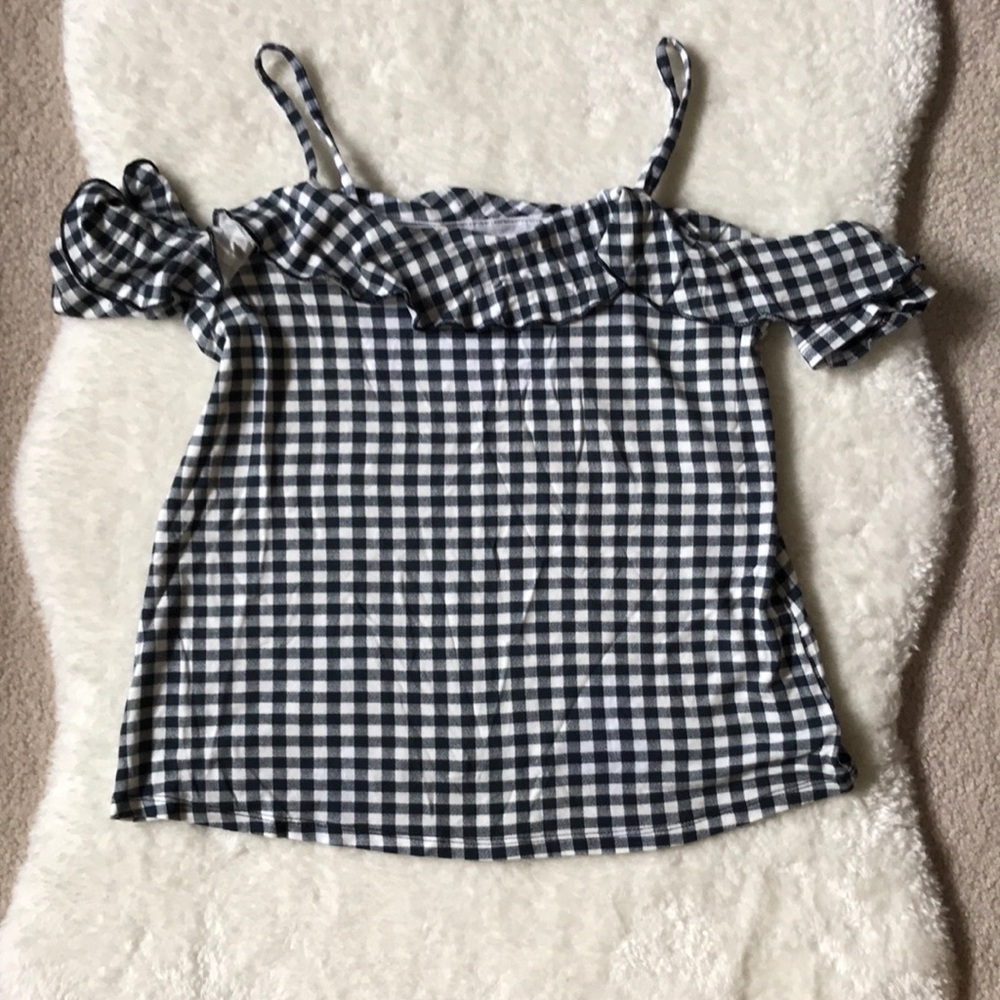 NWOT AEO Gingham Black & White Shoulder Cut Out Top